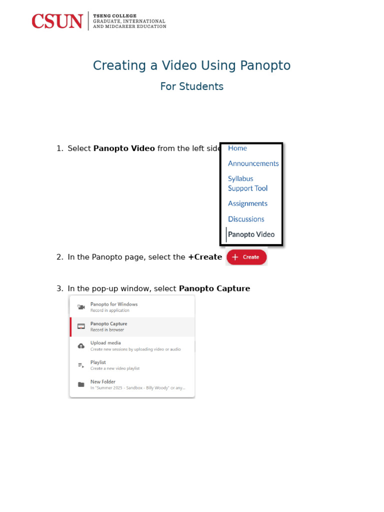 Students - How To Record and Submit A Video Using Panopto | PDF