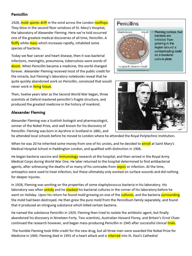 Penicillin and Fleming Script | PDF | Penicillin | Clinical Medicine