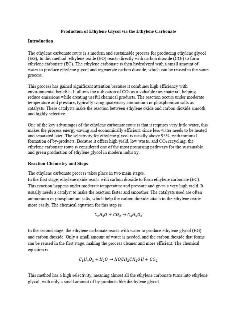Production of Ethylene Glycol Via The Ethylene Carbonate | PDF ...