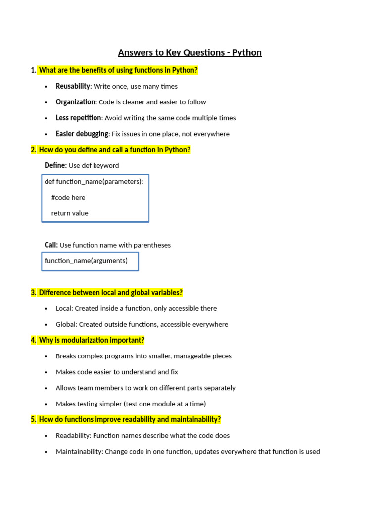 Key Question Answers | PDF