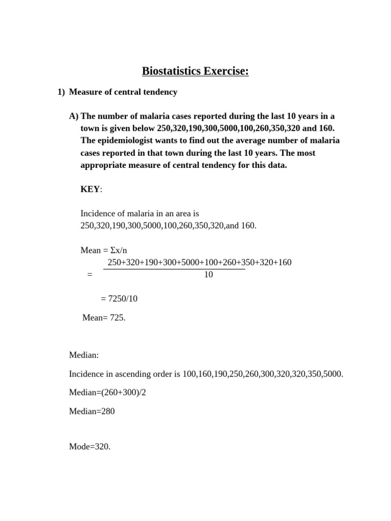 Biostatistics Exercise Updated | PDF | Standard Deviation | Median