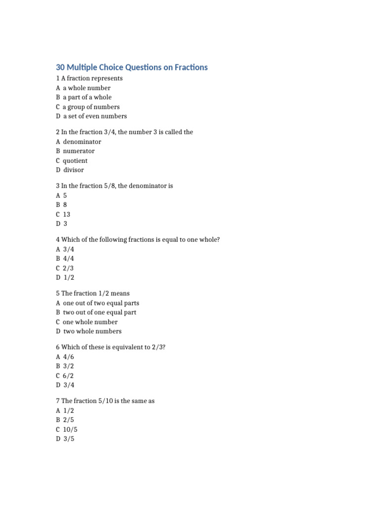 Fractions Questions | PDF