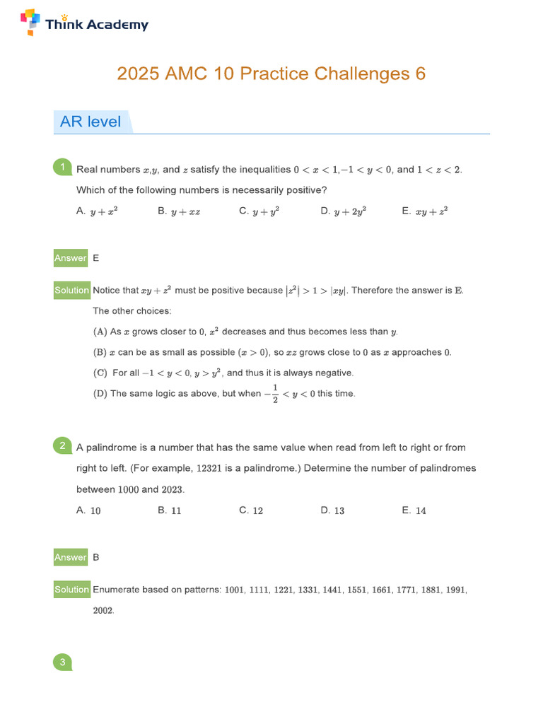 2025 AMC 10 Practice 6 - Solution | PDF