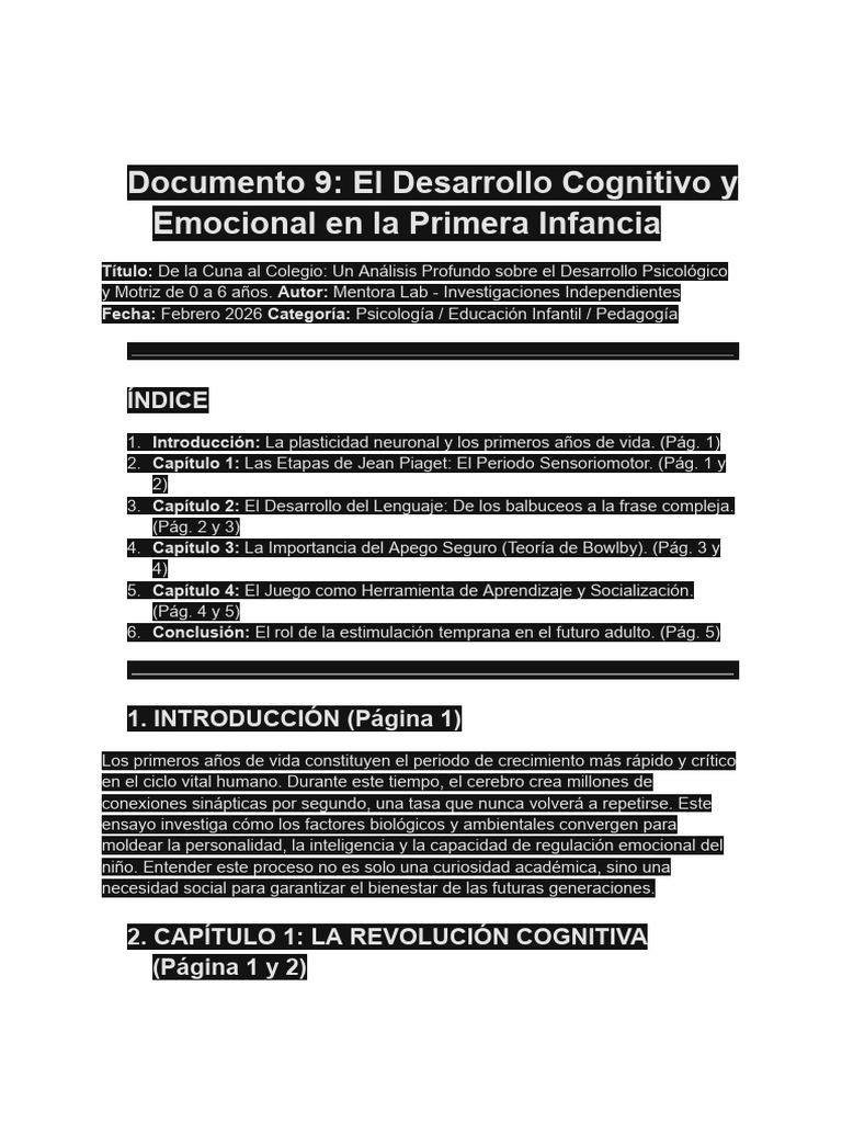 El Desarrollo Cognitivo y Emocional en la Primera Infancia | PDF ...