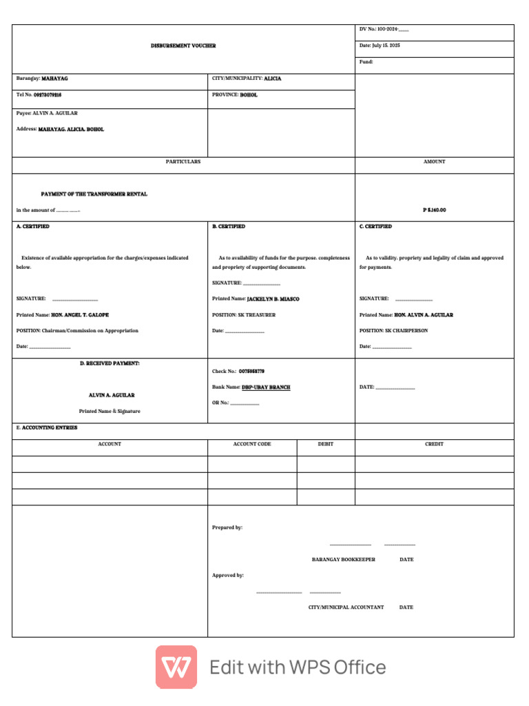 DV - Dodong | PDF | Payments | Bookkeeping