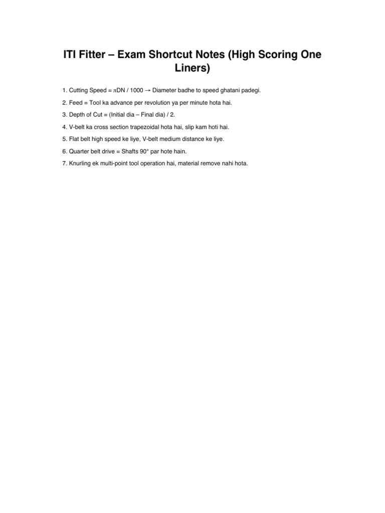 ITI Fitter Exam Shortcut Notes 10 Pages PDF | PDF | Grinding (Abrasive ...