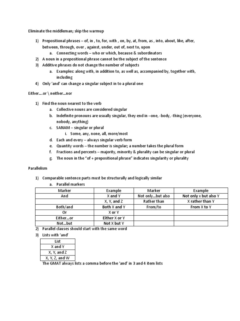 Sentence Correction Notes GMATclub | PDF | Verb | Pronoun