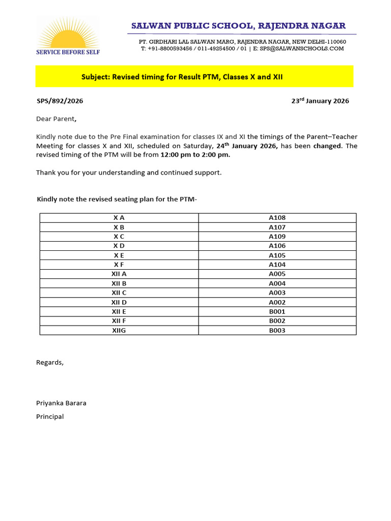 Revised PTM Circular For Classes X & Xii - 24.1.2026 | PDF