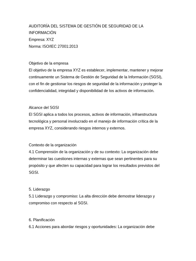 Auditoria ISO 27001 XYZ | PDF