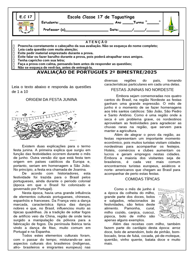 Avaliação de Português 2º Bimestre 2 | PDF | Milho