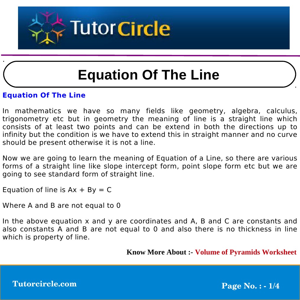 Equation of the Line Line (Geometry) Equations