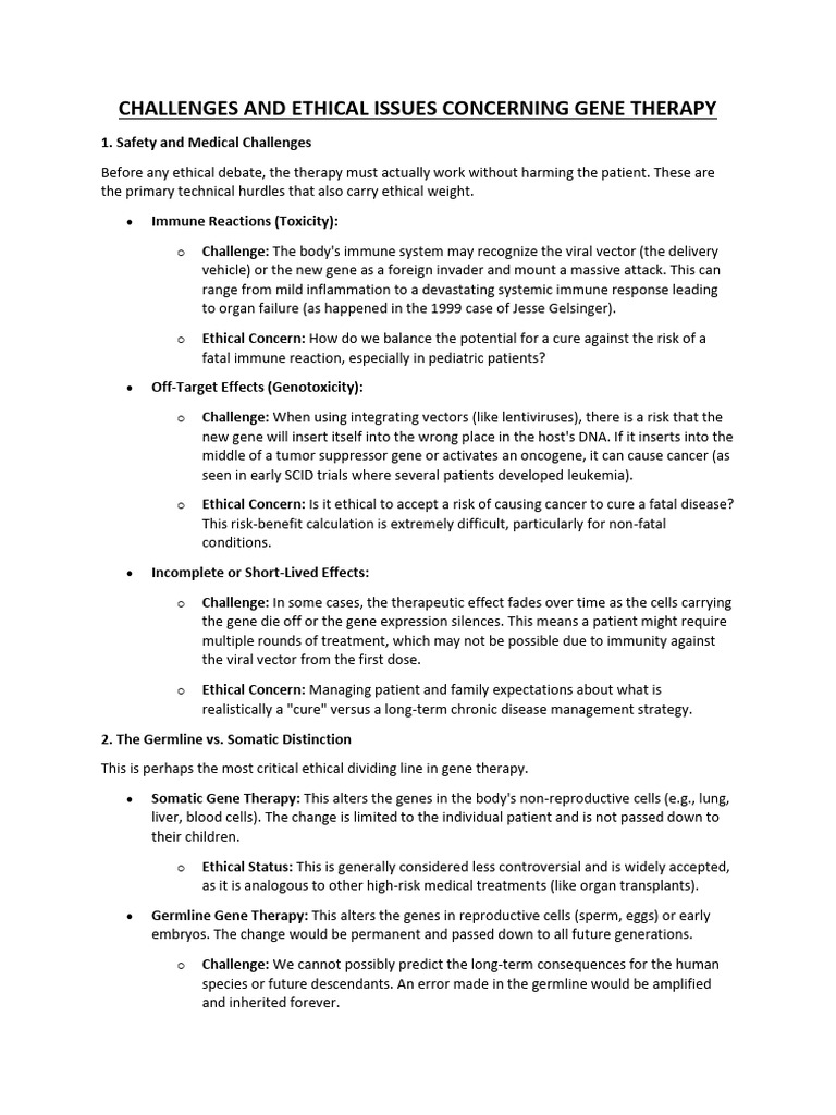 Challenges and Ethical Issues Concerning Gene Therapy | PDF | Gene ...