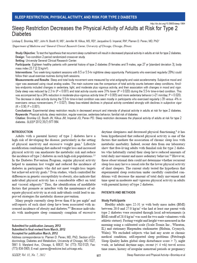 Sleep Restriction Decreases The Physical Activity | PDF | Sleep | Meal