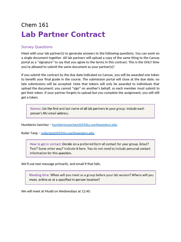 Chem Lab Partner Contract | PDF