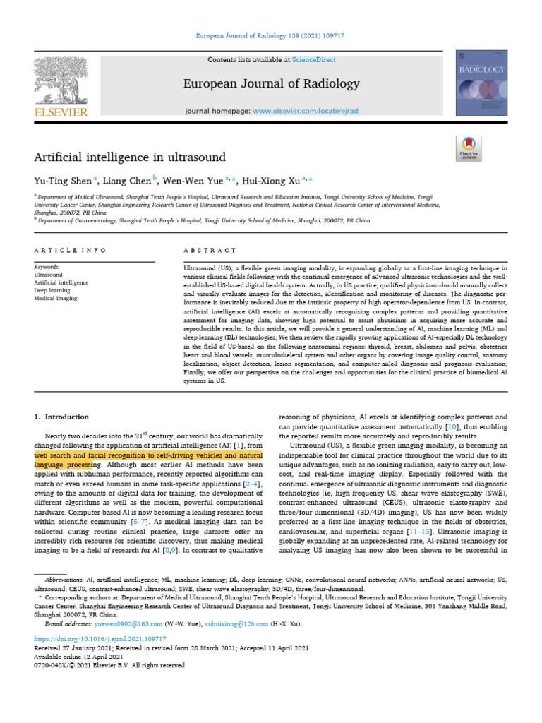 Artificial Intelligence in Ultrasound | PDF | Machine Learning ...