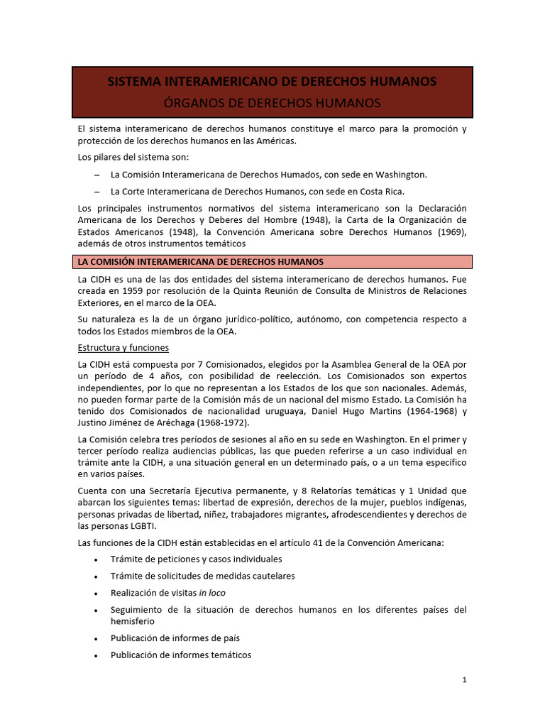 Sistema Interamericano de Derechos Humanos Organos | PDF | Justicia ...