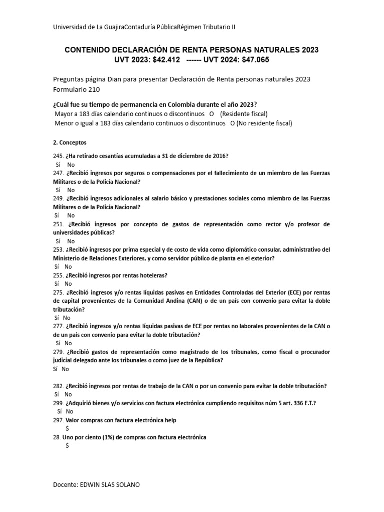 Contenido Declaraci-N de Renta Personas Naturales 2023 | PDF ...