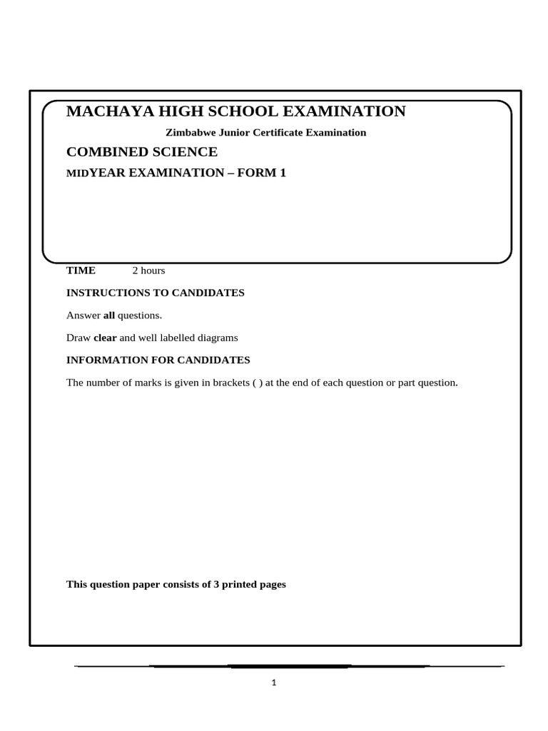 Combined Science p2 Form1 | PDF | Gases