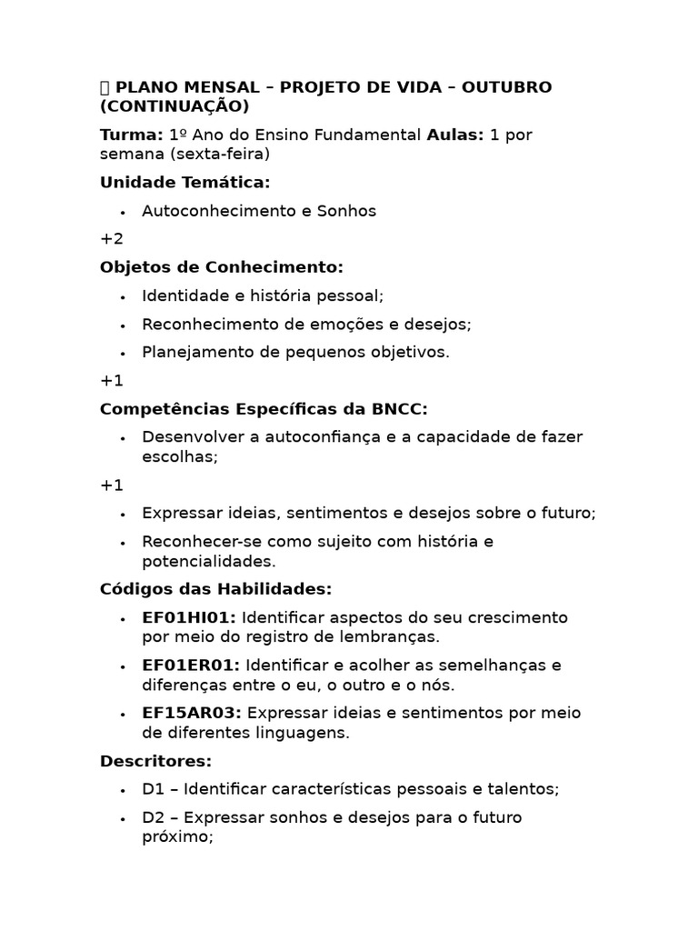 ? PLANO Projeto de Vida Outubro | PDF