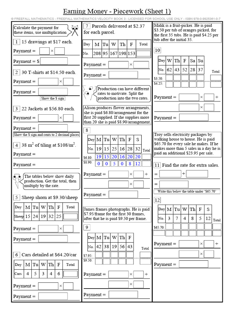 I. Income - Piecework Freefall 1 Questions and Answers | PDF | Mathematics