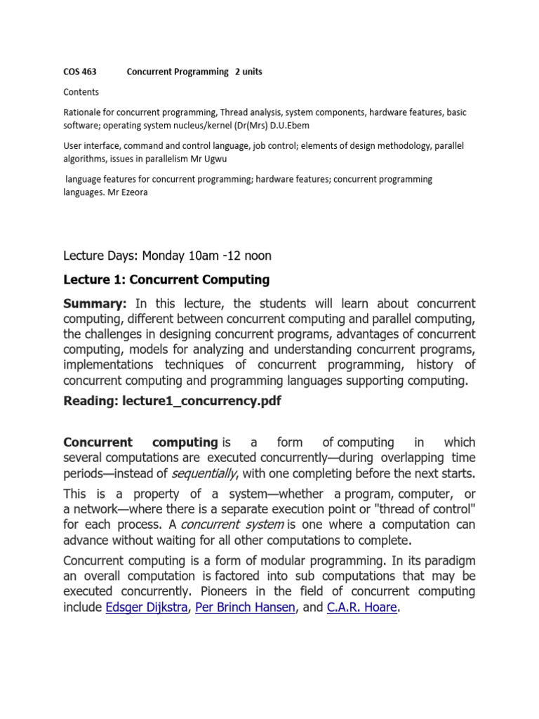 COS 463concurrent Programming 2 Units | PDF | Concurrent Computing ...