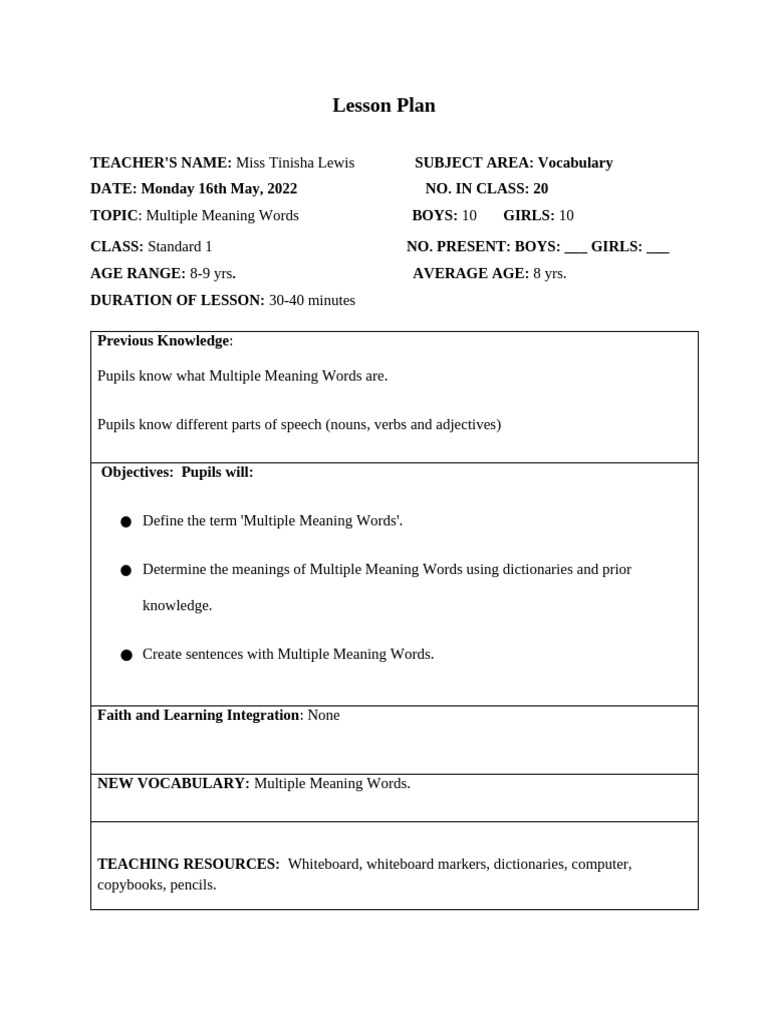 Lesson Plan 9.Std.1.3rd | PDF | Part Of Speech | Linguistics