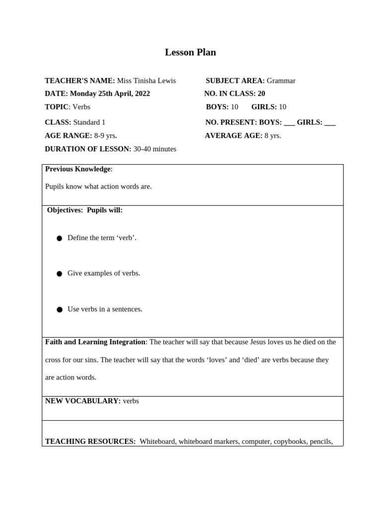 Lesson Plan 3.Std.1.3rd | PDF