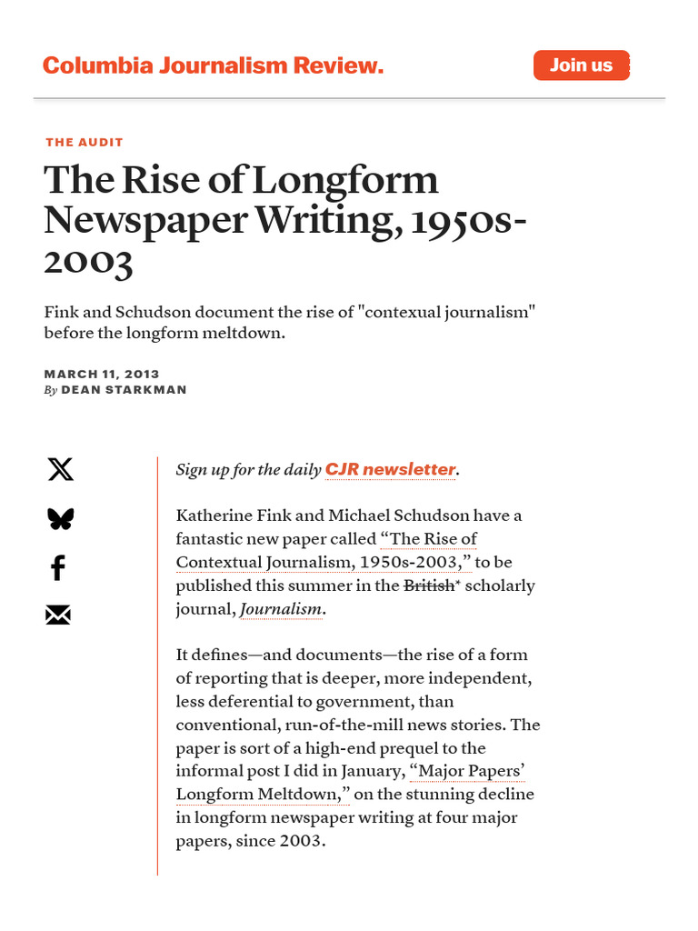 The Rise of Longform Newspaper Writing, 1950s-2003 - Columbia ...