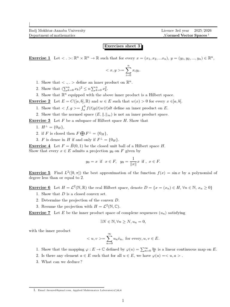 Série3 Normed Vector Space L3 Math Univ | PDF | Hilbert Space ...