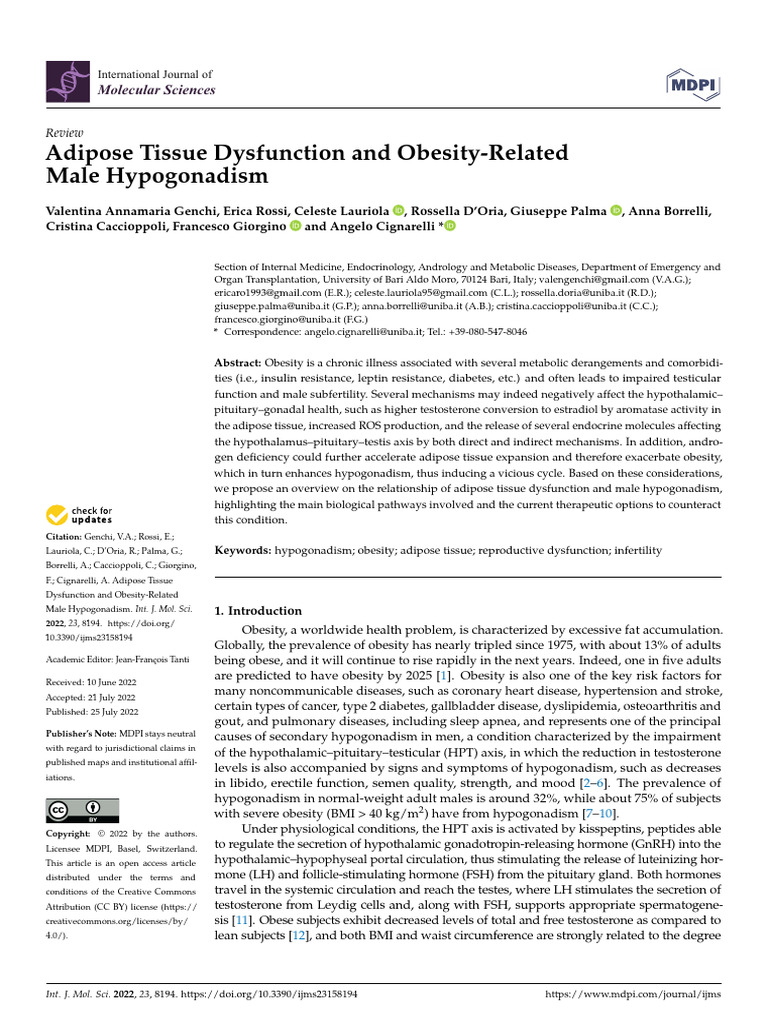 Adipose Tissue Dysfunction and Obesity-Related Male Hypogonadism | PDF ...