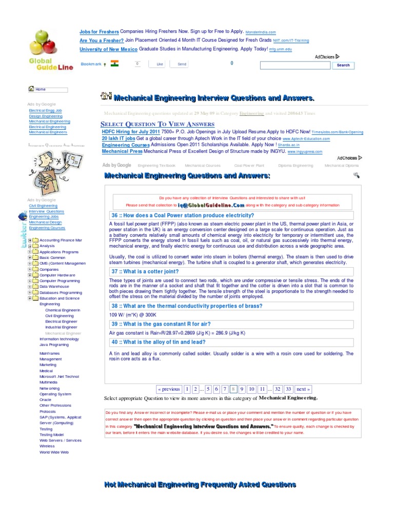 Mechanical Engineering Interview Questions and Answers PDF Solder
