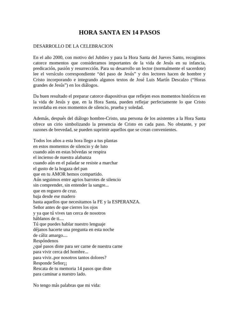 14 Pasos para La Hora Santa | PDF | eucaristía | María, madre de Jesús