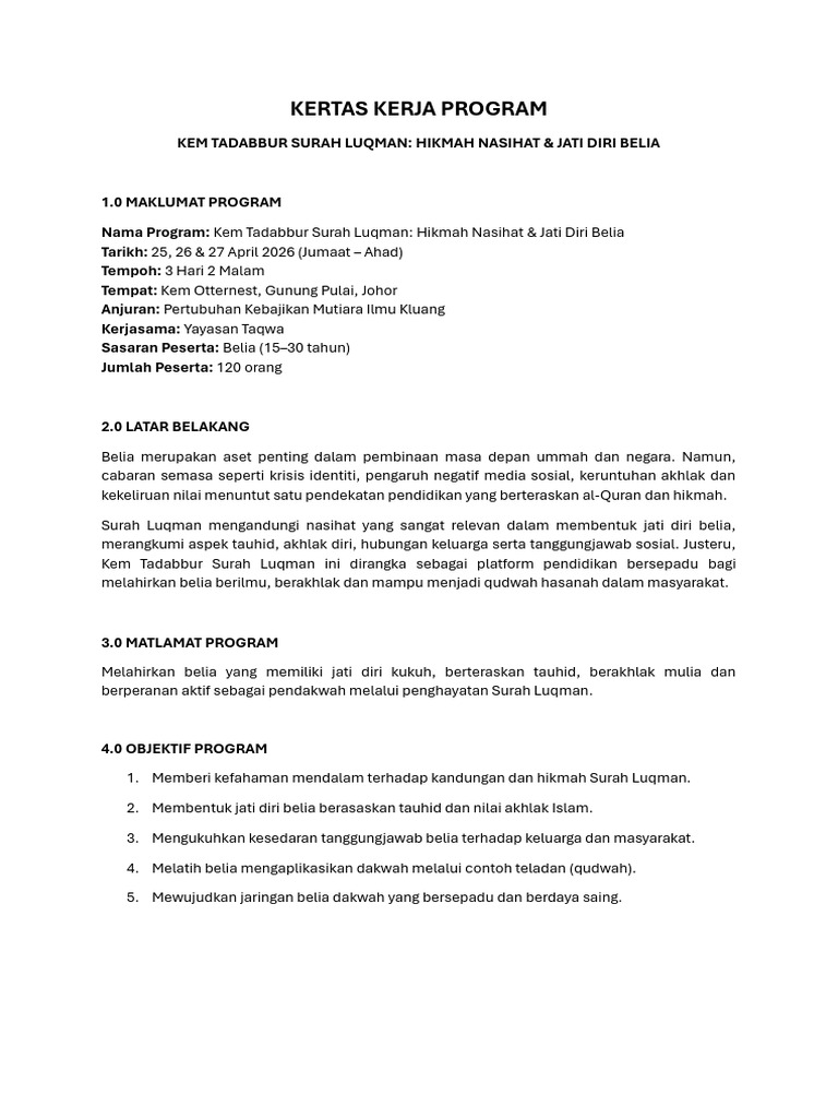 Kertas Kerja Program | PDF