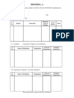 Proforma - A: S. No. Degree University Month & Year of Passing % of Marks Class