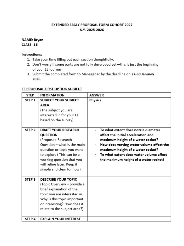 Ee Proposal Form Cohort 2027 | PDF | Cognition