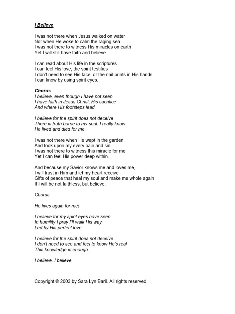 I Believe Lyric Sheet | PDF