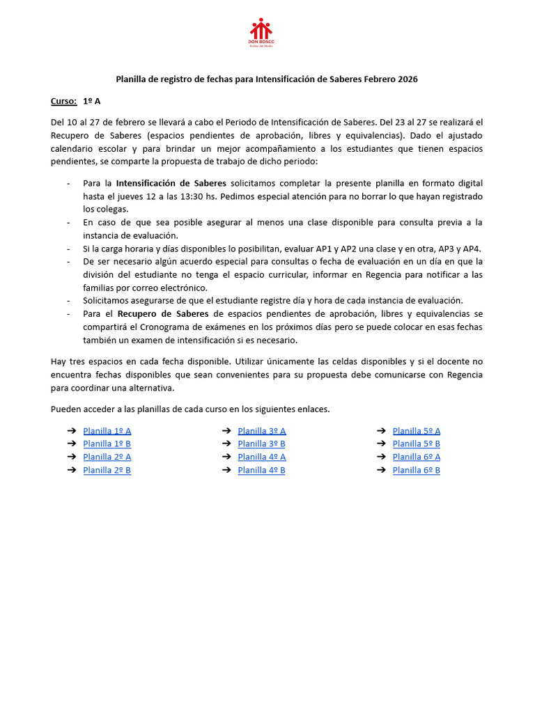 Registro Recupero de AP - Intensificación de Saberes Febrero 2026 | PDF