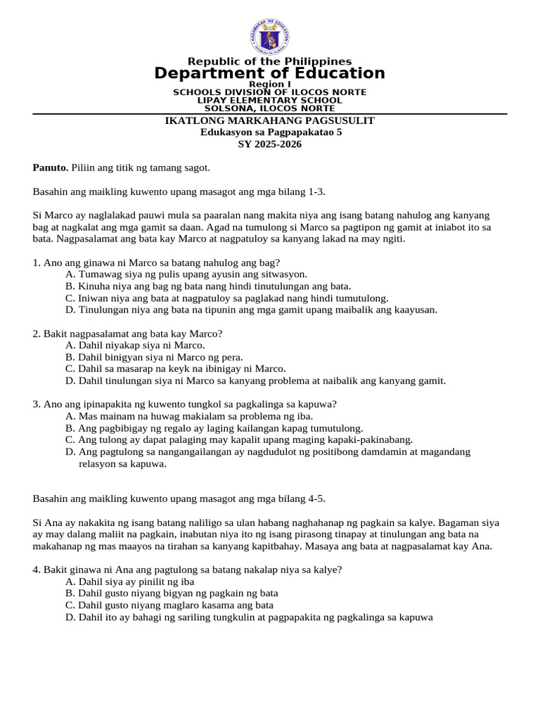 Q3 Esp5 PT 2025-2026 Les | PDF