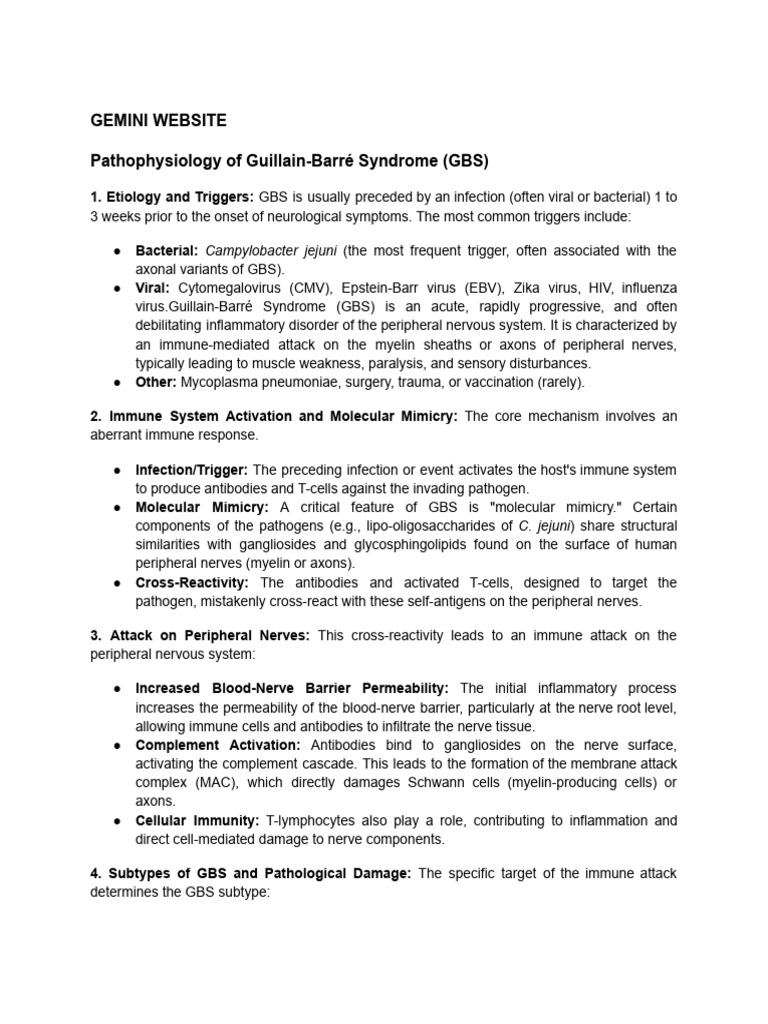 Pathophysiology of Guillain-Barré Syndrome (GBS) | PDF | Myelin | Axon