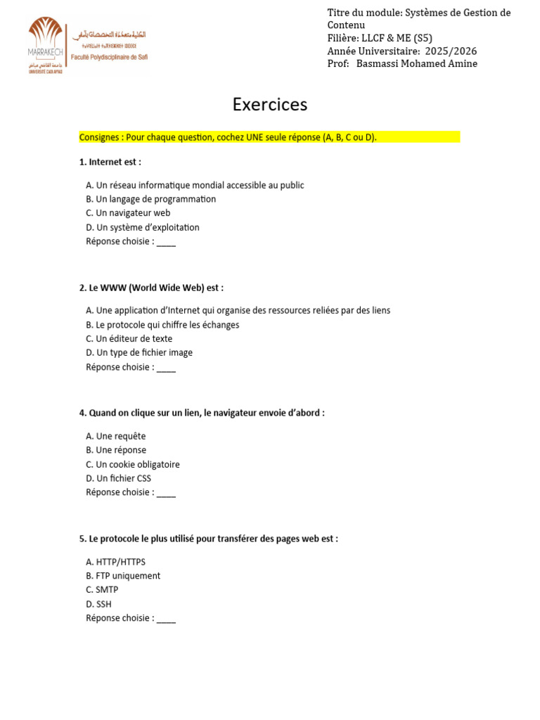 ExercicesQCM HTML&CSS | PDF | Internet | Internet et Web