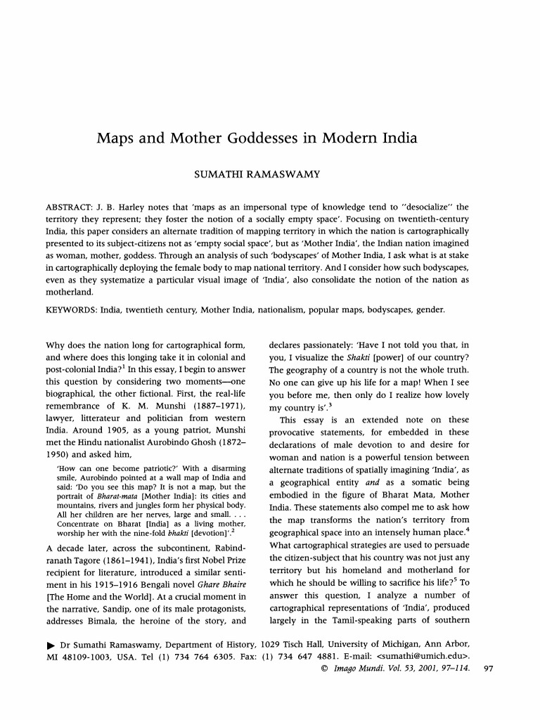 Sumathi Ramaswamy - Maps and Mother Goddesses-1 | PDF | Cartography ...