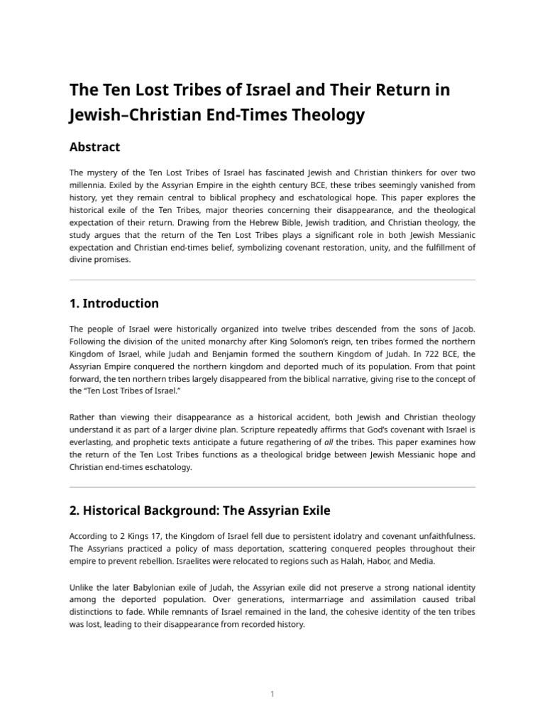 The Ten Lost Tribes of Israel and Their Return in Jewish-Christian End ...