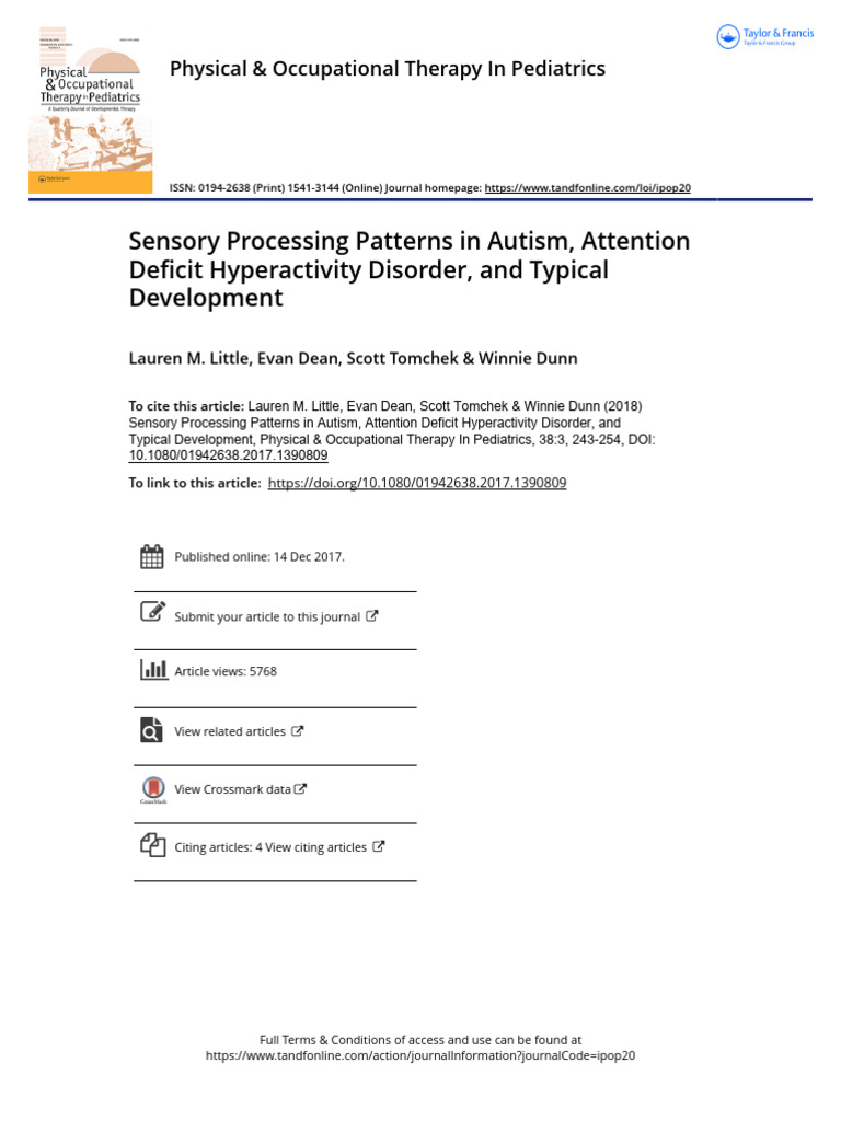 Sensory Processing Patterns in Autism Attention Deficit Hyperactivity ...