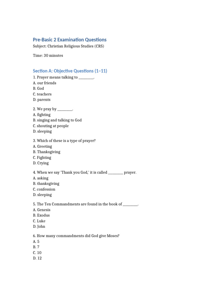 Pre Basic 2 CRS Exam Questions-1 | PDF