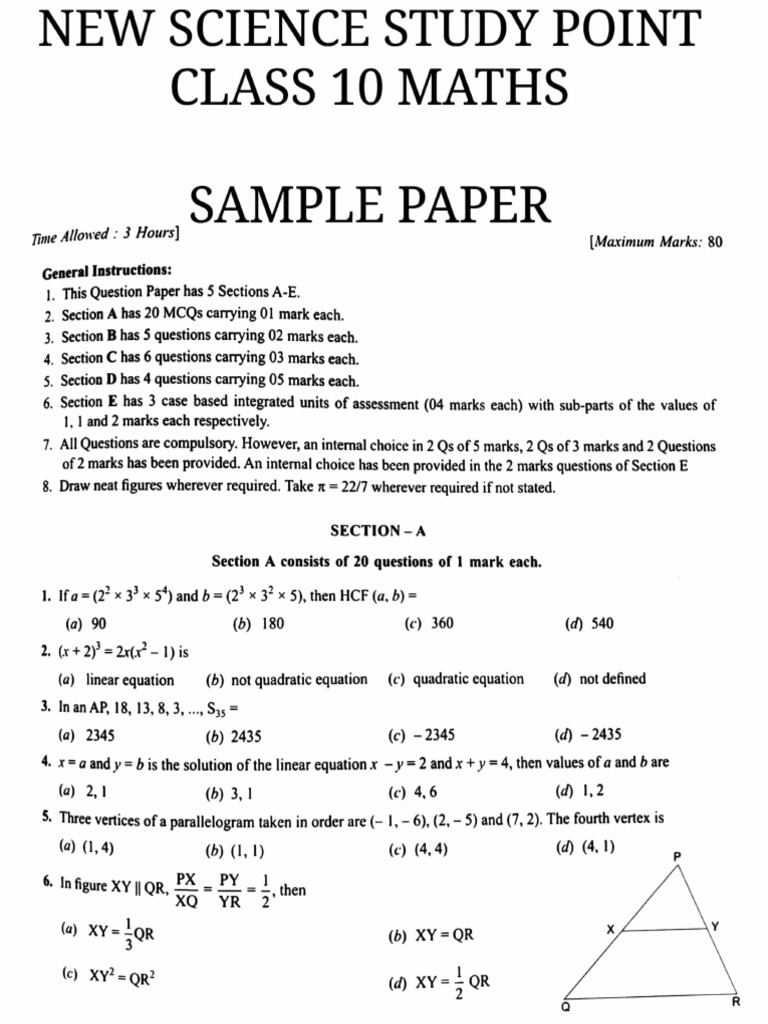 Class 10 Maths Sample Paper 5 | PDF