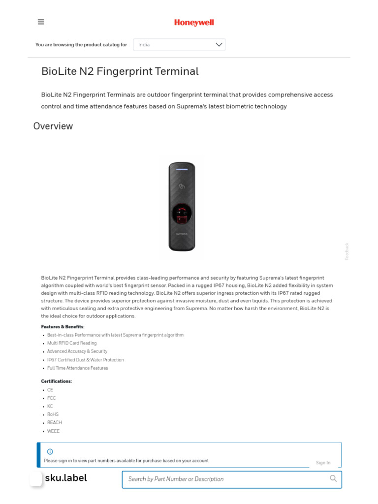 BioLite N2 Fingerprint Terminal - Biometric Readers - Access Devices ...