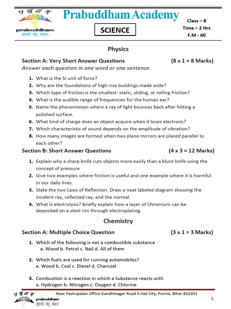 Class 8 Science Feb | PDF | Combustion | Friction