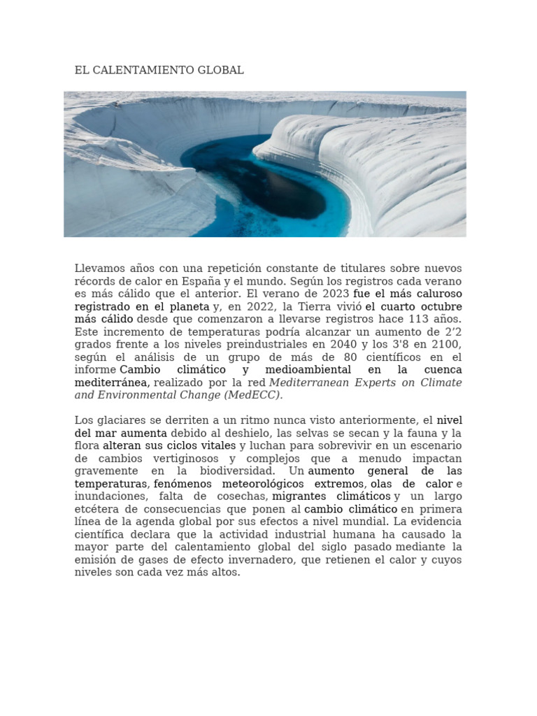 El Calentamiento Global | PDF | Cambio climático | Los bosques
