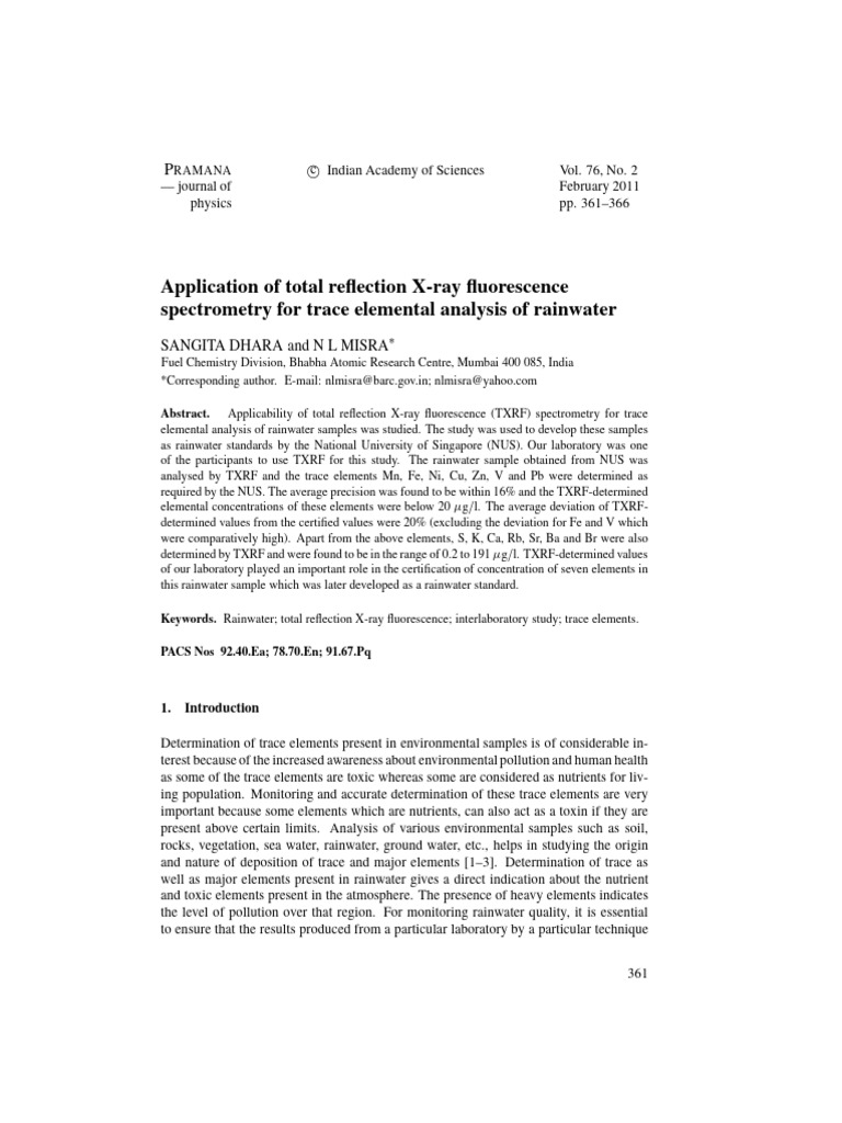 TXRF For Trace Element Analysis of Rainwater | PDF | Spectroscopy ...