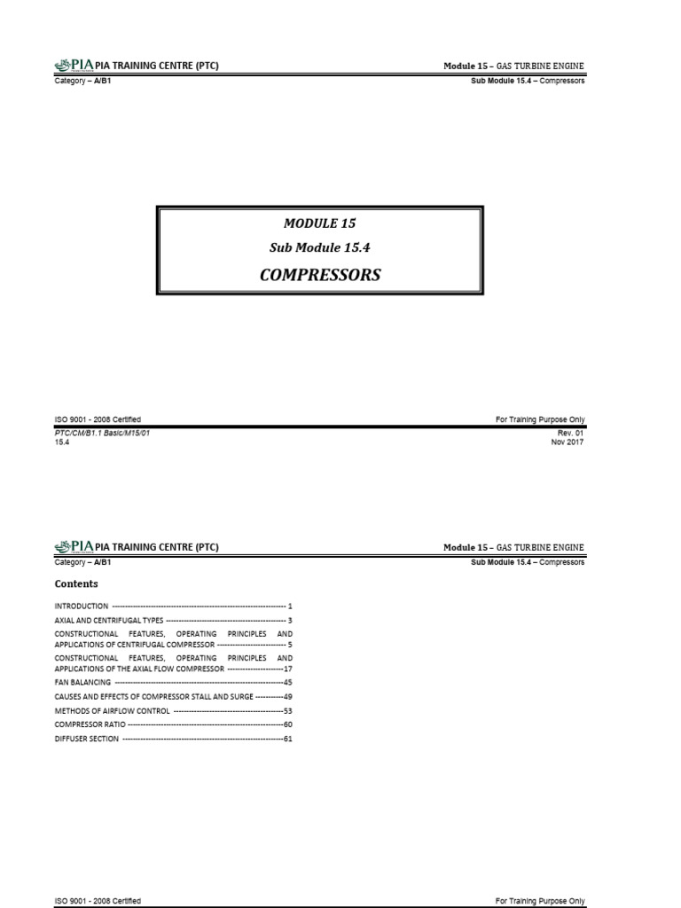 PTC B1.1 Notes - Sub Module 15.4 (Compressors) | PDF | Turbine | Jet Engine